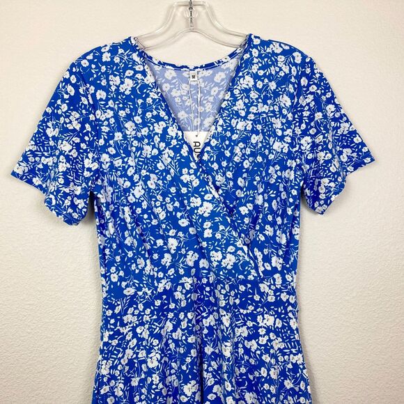 Auselily Women's NWT V-Neck Maxi Fit & Flare Dress Size S-M Blue White Floral - Picture 2 of 7